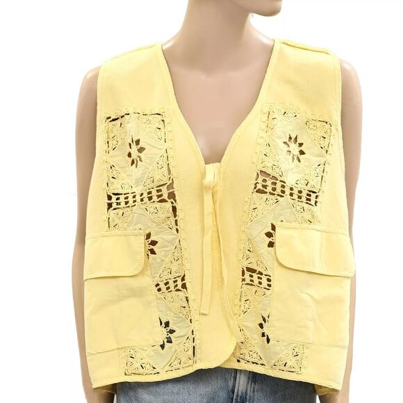 Free People Wonderstruck Vest Blouse Top Floral Crochet Lace Sleeveless M 277155 - Picture 5 of 7